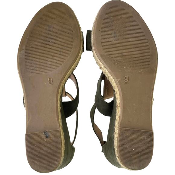 Merona Womens Open Toe Faux Suede 4" Wedge Olive Green Gold Buckle Strappy S 9 - Picture 11 of 12